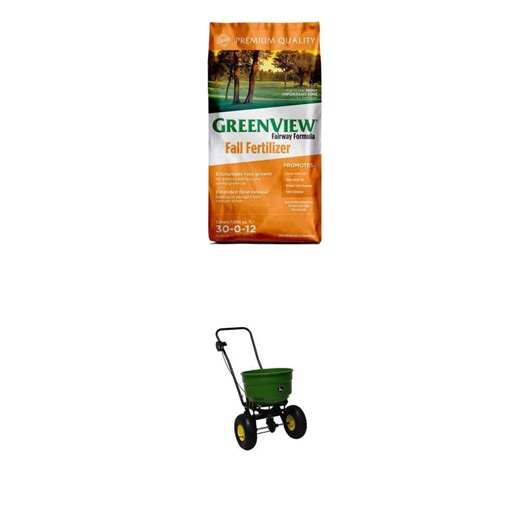 Fairway Formula Fall Lawn Fertilizer (22.5 lbs) and 50 lbs Push Broadcast Spreader Combo - The Home Depot