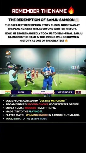 Samson silences critics Redemption knock sends India into semi-finals 🏏🔥