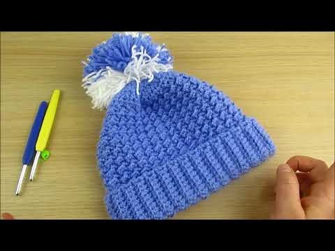 Crochet hat 1-2 years with pom pom toddler tutorial Happy Crochet Club