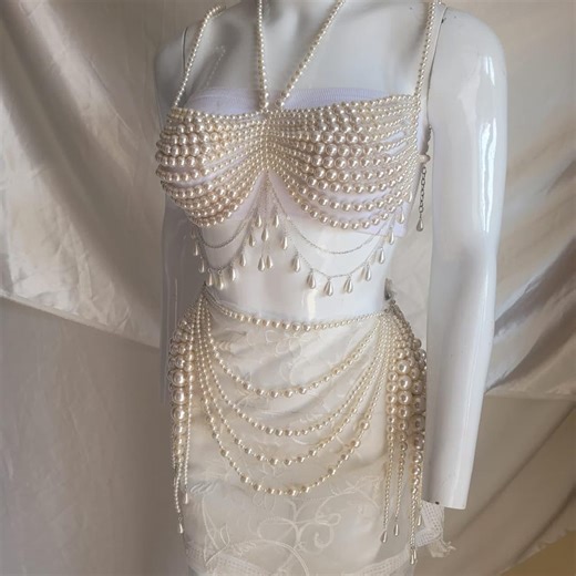 Pearl Bridal Bralette & Skirt Set | Handmade Pearl Body Jewelry | Bridal Reception Outfit | Wedding Night Pearl Wear - Etsy Australia