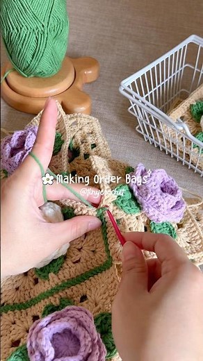 Making Crochet Rose Bags 🌹 | Aesthetic Granny Square Bag #crochetbag #crochetgrannysquare