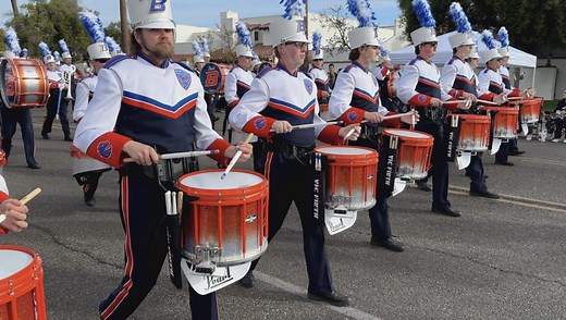 The Boise State University Blue Thunder Marching Band energized the crowd at the Fiesta Bowl Parade on December 28. This year’s band, with a record number of members, is in Phoenix to support BSU in the CFP Quarterfinal Fiesta Bowl on December 31. Boise State University #marchingband #bsubluethunder #fiestabowlparade | Marching.com