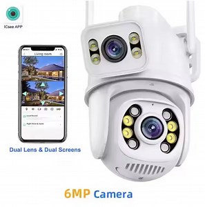 [Hot Item] Dual Lens Icsee WiFi Dual Ball Machine Linkage Camera 4K 6MP Dual Lens Outdoor Wireless Security Camera A28