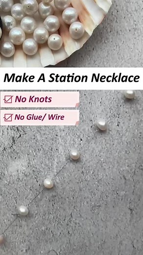 Beading tutorial: how to make a station pearl necklace with No knots, No glue/wire? . . . . . . . . #beadingtutorial #beadingtiktok #beadingismedicine #jewelrymaking #handmadenecklace #beadednecklaces #pearlnecklace