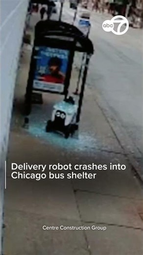 Delivery robot crashes into Chicago bus shelter