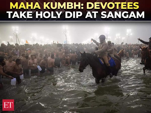 Maha Kumbh Mela Day 3: Drone visuals show devotees take holy dip at Triveni Sangam