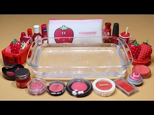 "STRAWBERRY" Mixing "RED" Makeup,glitter Into Clear Slime! "STRAWBERRY SLIME"
