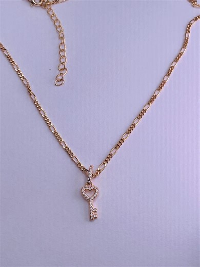 Gold Key Necklace on Figaro Chain - Etsy