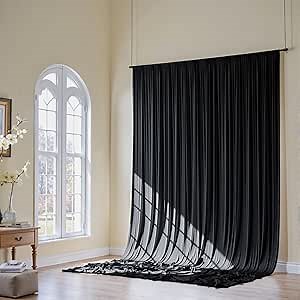 40ft x 14ft Black Backdrop Curtains for Parties, Silky Photography Backdrop Wrinkle Free Black Curtain Backdrop Drapes for Wedding Banquet Birthday Baby Shower Home Decor Background, 8 Panels