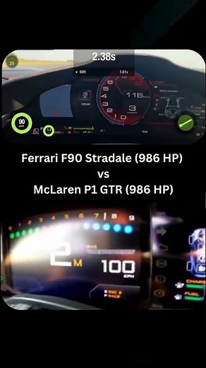 DRAG RACE Ferrari F90 Stradale 986 HP vs McLaren P1 GTR 986 HP