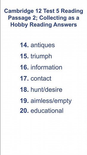 Cambridge 12 Reading Test 5 Passage 2 - Collecting as a Hobby Reading Answers 23.10.2025