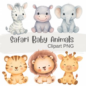 Watercolor Jungle Baby Animals Clipart: Safari Zoo PNG (digital Download) - Etsy