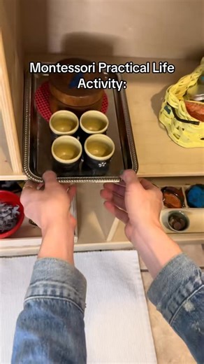 Because Practical Life is practicing for life 💛 Inspired by Japanese design, this Montessori Practical Life activity teaches children how to gently place a glass on a coaster—using hand-painted coasters and sake cups to build coordination, care, and cultural appreciation. #montessori #montessoriathome #montessoriactivities #handsonlearning #preschoolactivities #montessorimom #preschoolteacher | Montessori Miss Emily