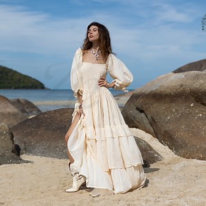 Boho Wedding Dress: Raw Cotton Tiered Gown, Plus Size - Isabella - Etsy