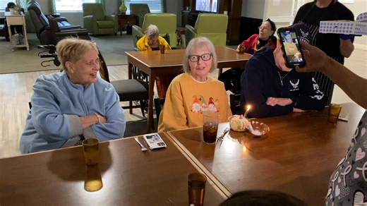Celebrating Virginia’s birthday with the cutest gnomes and the biggest smiles! 🎉💛 Happy Birthday, Virginia — we love you! #BeeHiveHomes #BeeHiveHenderson #HappyBirthday | BeeHive Homes of Henderson Residential and Memory Care