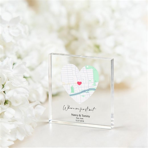 Personalized Where We First Met Map Acrylic Block, Custom First Date Location Print Plaque, Valentines/anniversary Gift, Couple Map Block - Etsy