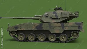 Military Tank Moving Across Green Screen Background in Slow Motion for Defense and Technology Content