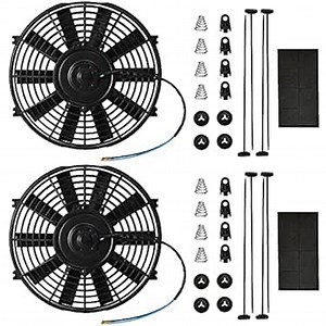 Mupera Electric Radiator Cooling Fan - Universal Slim Fan Pull(2023 New), Electric Radiator Cooling Assembl 12V 80W with Mount Kit(10 inch, Black) Set of 2