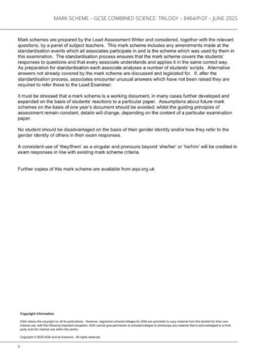 GCSE Trilogy Physics 2f 2025 Mark Scheme Pdf
