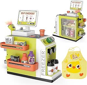 Amazon.com: JoyGrow 47PCS Cash Register Playset for Kids Pretend Play Mini Supermarket Cashier Grocery Store with Money, Scanner, Coffee Machine,Credit Card and Play Foods, Gift for Kids Boys and Girls (Green) : Toys & Games
