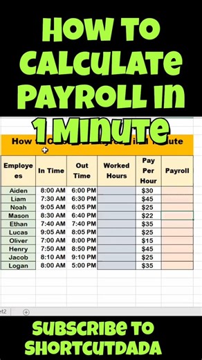 How to Payroll Calculation in 1 Minute- Excel Amazing Trick #excel #shorts