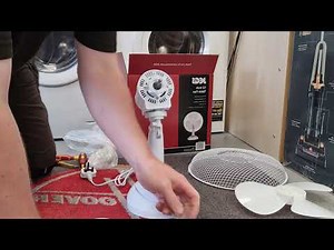 unpacking and assembly of a 12 inch desk top fan