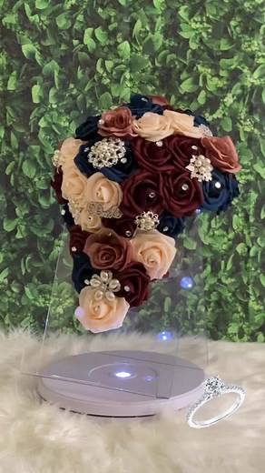 Navy blue/Blush pink/Burgundy/Rose gold Bridal Cascade Bouquet I designed for a customer. Message me for pricing. All wedding colors welcome & I ship.