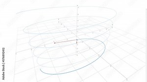 Math graph 3D function in time moving on helix elipse circle coordinate system. Graph and moving variable in the 3d helix. Spatial reference.