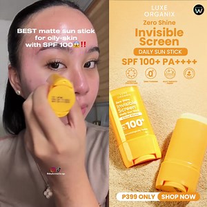 Make sunscreen application easier with our Zero Shine Invisible Screen Daily Sun Stick. 💛 Why you’ll love it: ⚪️ SPF 100 PA with 2X UVA and UVB protection ⚪️ Soft, cloud-like matte finish ⚪️ Helps control sebum to keep you shine/oil-free ⚪ Lightweight, non-sticky and no white cast #LuxeOrganixPH | Luxe Organix Philippines