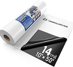 Crawl Space Vapor Barrier - 14 mil 10' x 50', Vapor Barrier for Crawlspace Encapsulation kit, Vapor Barrier Plastic Material, Crawlspace Liner, Heavy Duty Plastic sheeting, Black and White Panda Film