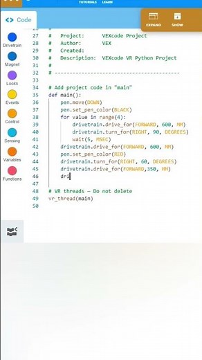 برمجة الروبوت الافتراضي فيكس vex بلغة البرمجة بايثون / روبوتكس robotics