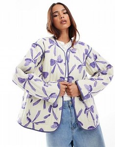 ASOS DESIGN cotton quilted jacket in bow print | ASOS