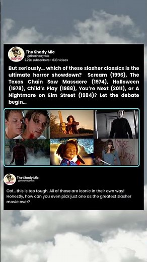 But seriously...which of these slasher classics is the ultimate horror showdown? Scream (1996), T