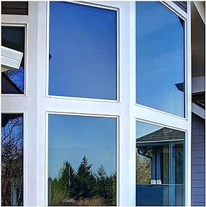 BDF PRBL Window Film Premium Color High Heat Control and Daytime Privacy Blue Outside, Silver Inside - 36in X 7ft
