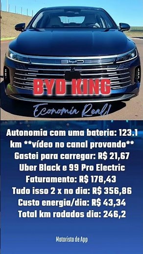 BYD King: autonomia e faturamento real no Uber Black e 99 Pro Eletric