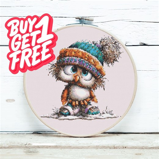 Cute Owl Cross Stitch Pattern PDF, Winter Baby Owl Embroidery Design, Instant Download Modern Hoop Art, Animal Needlepoint Chart - Etsy