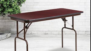 EMMA + OLIVER 4-Foot Mahogany Melamine Laminate Folding Banquet Table