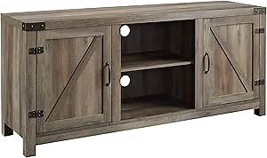 Walker Edison Larae Modern Farmhouse Barn Door TV Stand for TVs up to 65 Inches, 58 Inch TV Table for Living Room, Without Fireplace, Grey Wash