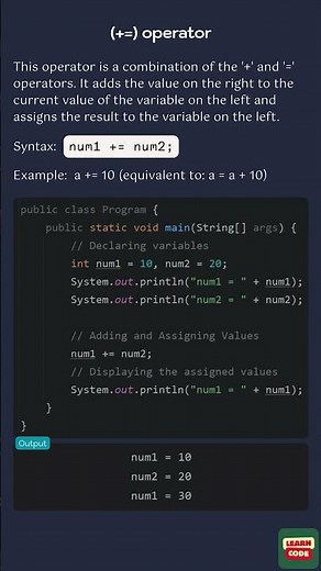 (+=) operator (Assignment Operators in Java)