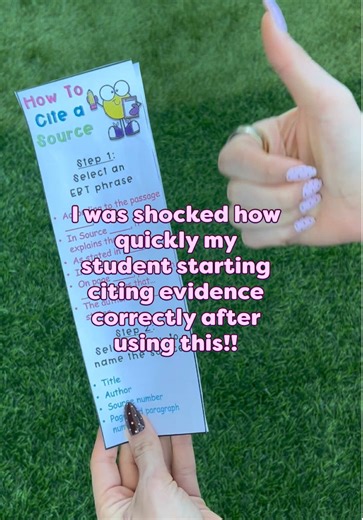 One of the biggest challenges in writing instruction is helping students cite their sources correctly in text-based essays. We created a Citing Sources Bookmark to make that process simple and consistent for your students! Students learn to: 1️⃣ Select an EBT phrase (like According to the text...) 2️⃣ Name the source (title, author, or source number) 3️⃣ Put it all together to cite correctly in their writing Each step includes examples to guide them as they write. Print one for each student to k