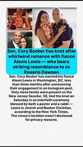 Sen. Cory Booker ties knot after whirlwind romance with fiancé Alexis Lewis — who bears striking resemblance to ex Rosario Dawson Sen. Cory Booker has married his fiancé Alexis Lewis in Washington, DC, less than three months after announcing their engagement in an Instagram post. Only close family were present as the New Jersey Senator, 56, tied the knot on Saturday in an interfaith ceremony blessed by both a pastor and a rabbi — Lewis is Jewish and Booker Christian, according to the New York Ti