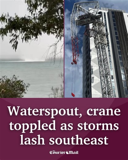 After a baking-hot Christmas Day, storms have lashed South East Queensland, with a waterspout sighted at North Stradbroke Island and a microburst and crane incident at Southport on the Gold Coast (video via Higgins Storm Chasing): https://bit.ly/4pdNBY2 How did YOUR place fare? | Courier Mail