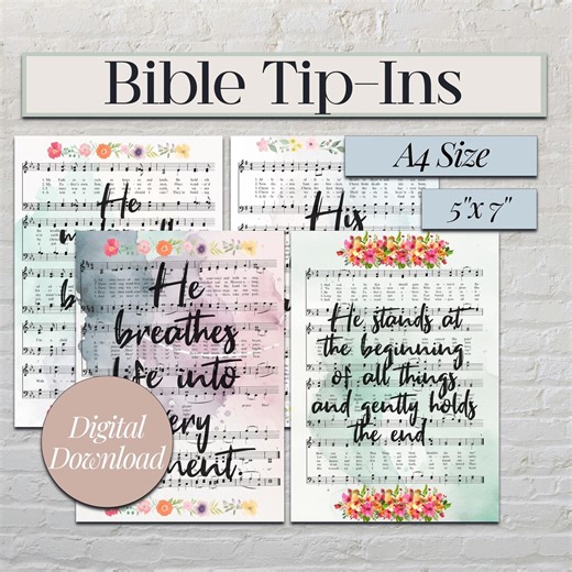 Bible Tip Ins Inserts for Journaling Printable Idea Hymnal Inserts for Bible Study Journal Devotional DIY Christian Gift for Friend - Etsy