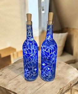 Hand Painted Frosted Wine Bottle With Fairy Lights Included . Talavera Design. - Etsy