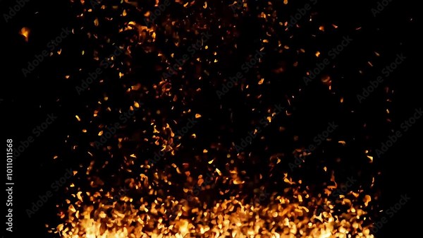 abstract seamless loop fire particles ash sparks rising dramatically againstblack background chaotic motion fiery orange glowing embers create exhilarating visual olated alpha channel various