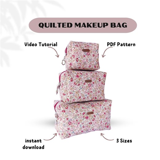 Quilted Makeup Bag Sewing Pattern 3 Size : Beginner-friendly Boxy Pouch (PDF Pattern / Video Tutorial / A4 Paper) - Etsy UK