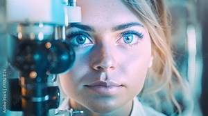 An Eye Appointment with a Female Ophthalmologist: Examining a Woman's Eyes. Concept Eye Examination, Ophthalmologist, Female Doctor, Eye Health, Women's Health