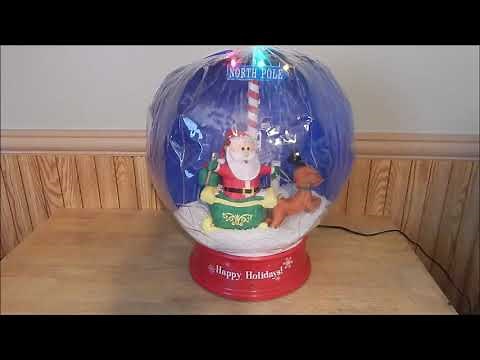 Gemmy 15" Airblown Inflatable Musical Snow Globe Santa & Reindeer 11 Songs