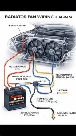 Radiator Fan wiring diagram #radiator #fan #wiring #diagram #switch #temperature #sensor #battry