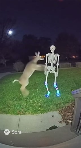 The skeleton scared the deer #sora #funny #soralife #cctv